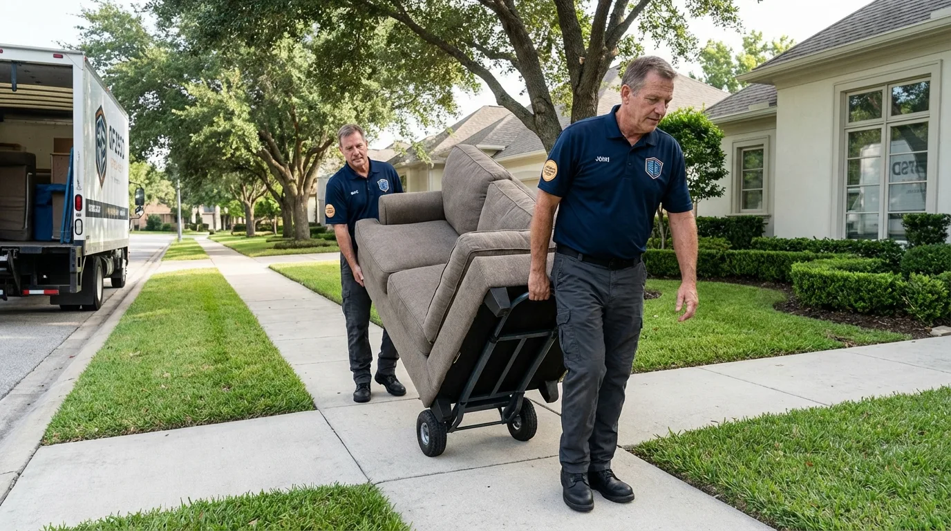 Local residential moving crew loading furniture in South Charleston, OH