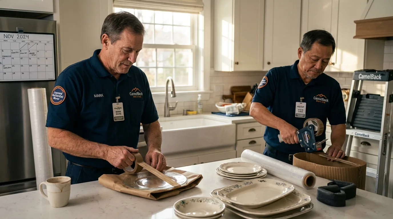 Professional crew packing kitchen dishware in South Charleston, OH